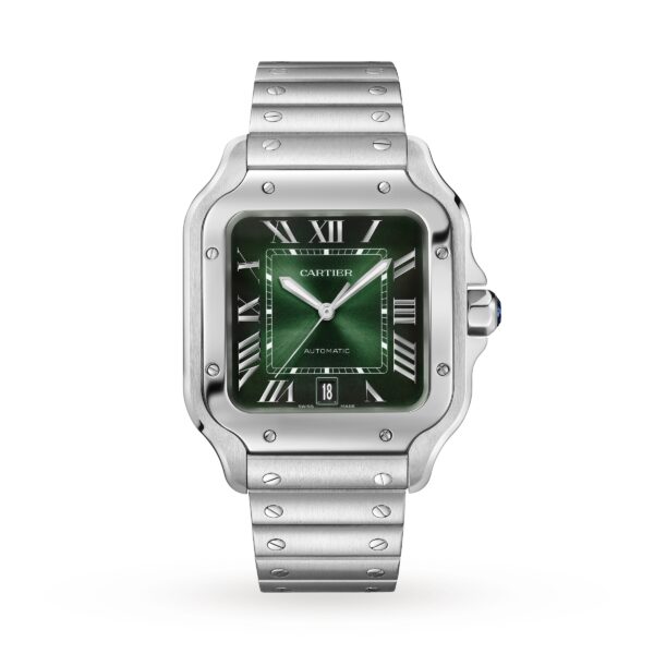 Santos de Cartier Watch, Large Model, Steel, Automatic, Interchangeable Leather Strap
