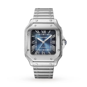 Santos de Cartier Watch, Medium Model, Steel, Automatic, Interchangeable Leather Strap