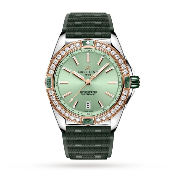 Super Chronomat Automatic 38 Green Stainless Steel & 18ct Rose Gold Rubber Strap Watch